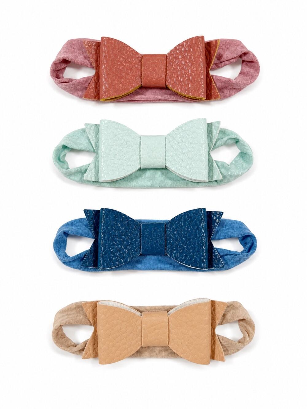 Small Shop Bow Baby Headband Set of 4 Faux Leather Nylon Bows